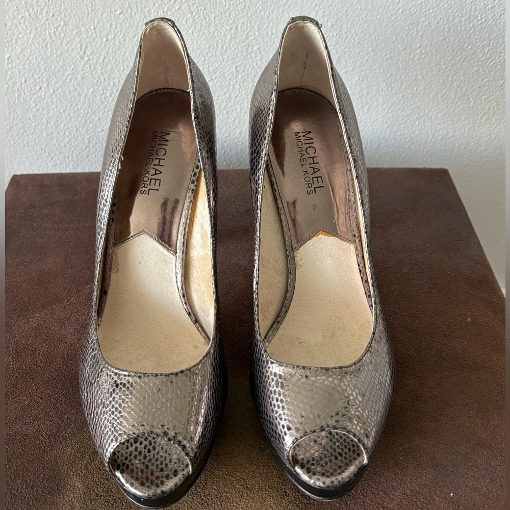 Michael Kors Metallic Peep-Toe Heels